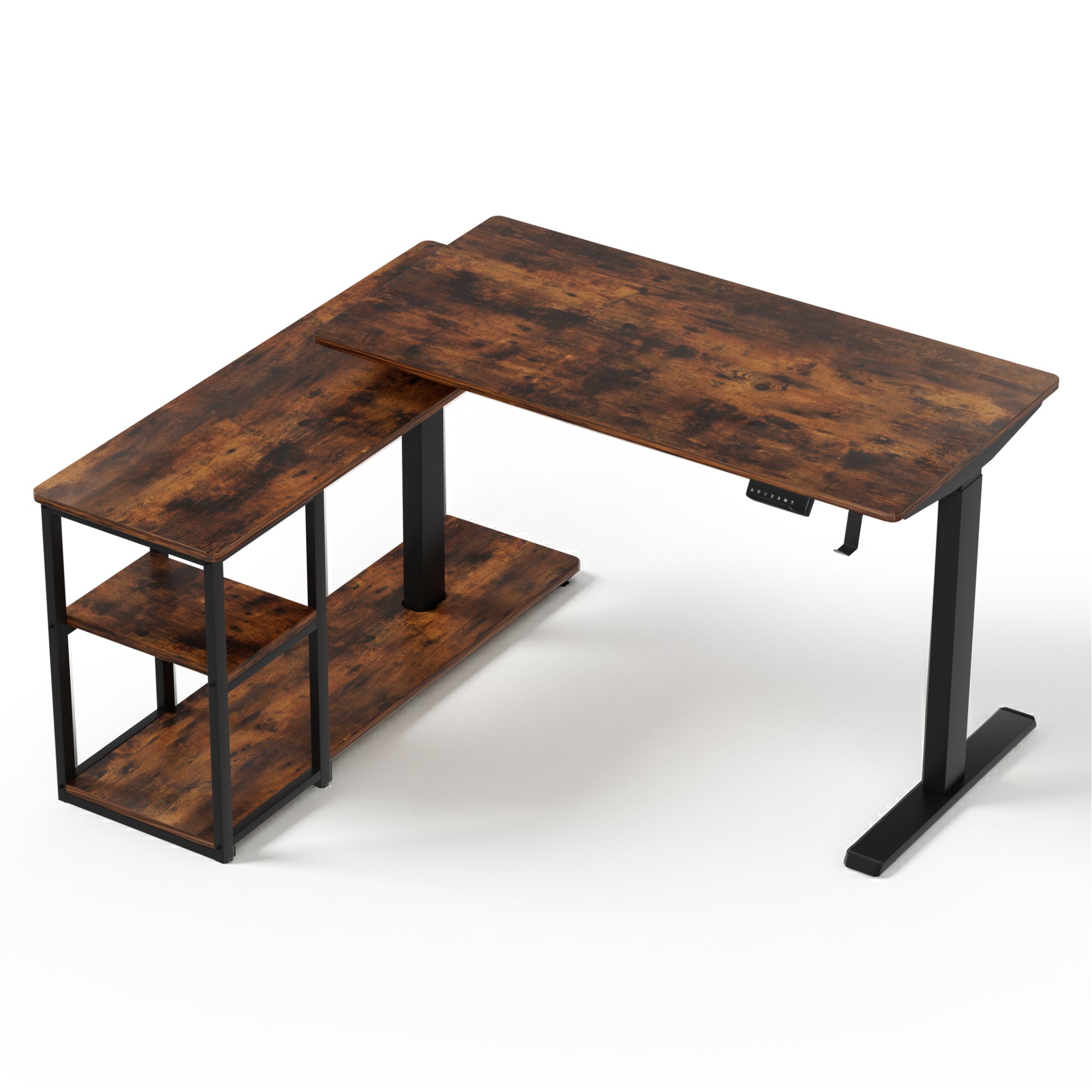 Electric Standing Desk Adjustable Motorised 120CM L Shaped Rustic Brown