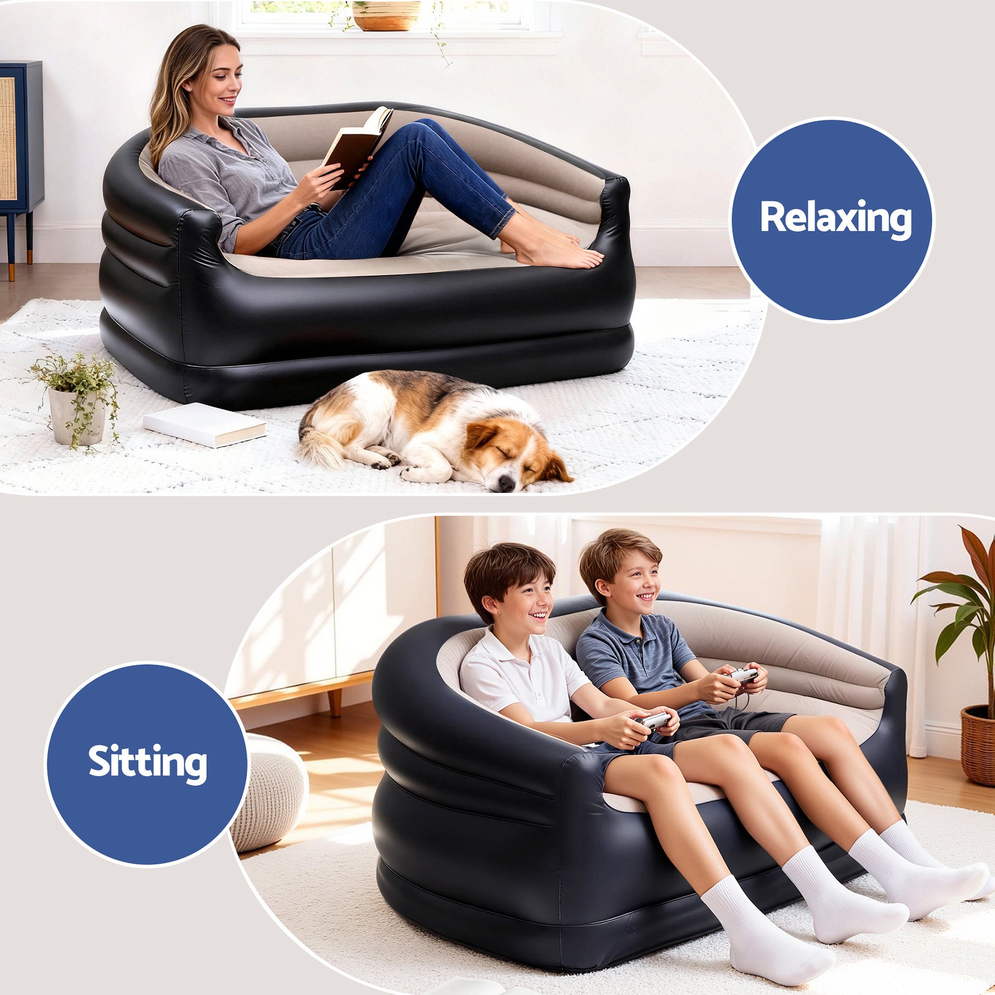 Harmony Inflatable Two-Seater Sofa – Brown – 2 Seaters