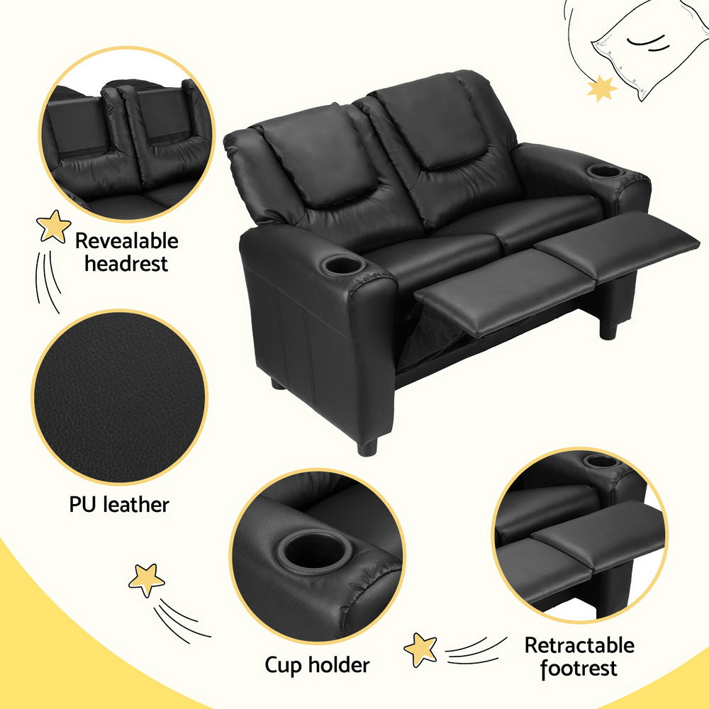 Kairo Kids Recliner Sofa – Black – Double Seater