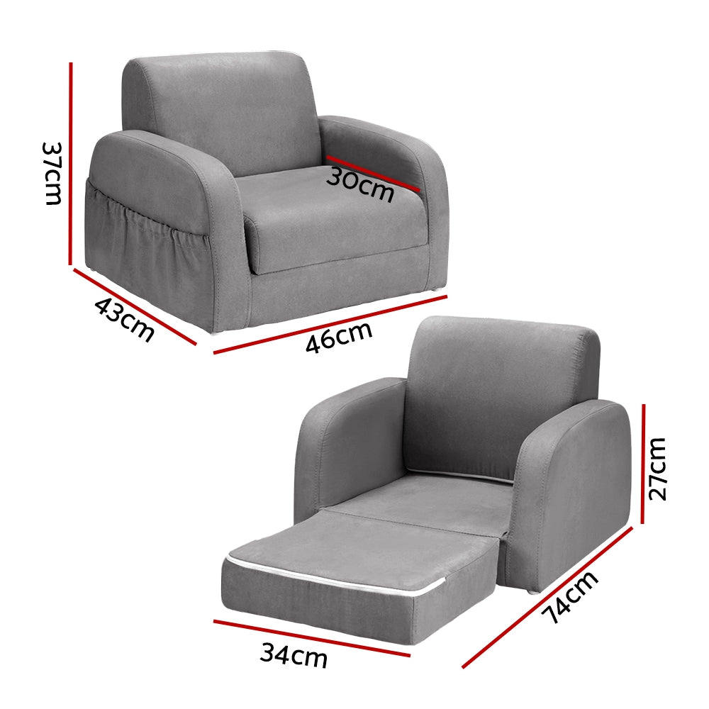 Hudson Kids Flip-Open Sofa – Grey – Single Seater