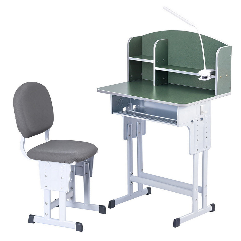 Kids Study Desk Chair Set Adjustable Ergonomic Table LED Lamp Green