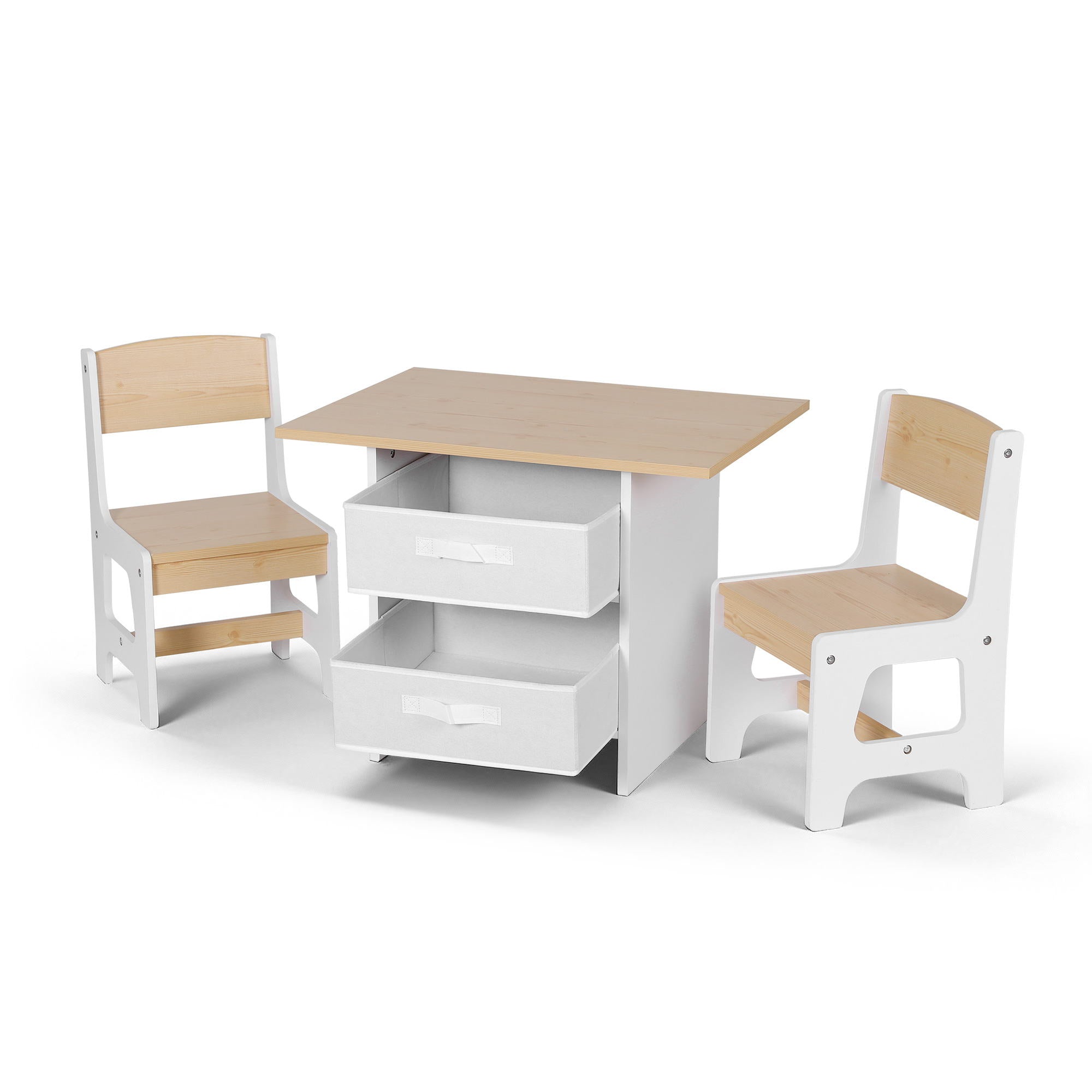 Kids Table and 2 Chairs Set Wooden Activity Table wit 2 Storage Drawers, Toddler Table and Chair Set for Children Drawing, Reading, Crafts, Eating, Natural