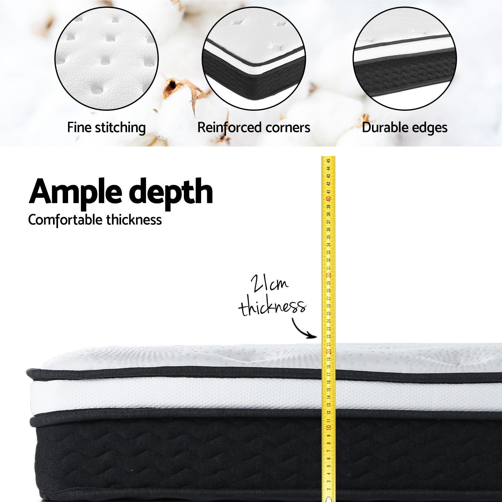 Bonita Euro Top Bonnell Spring Mattress – White – Single
