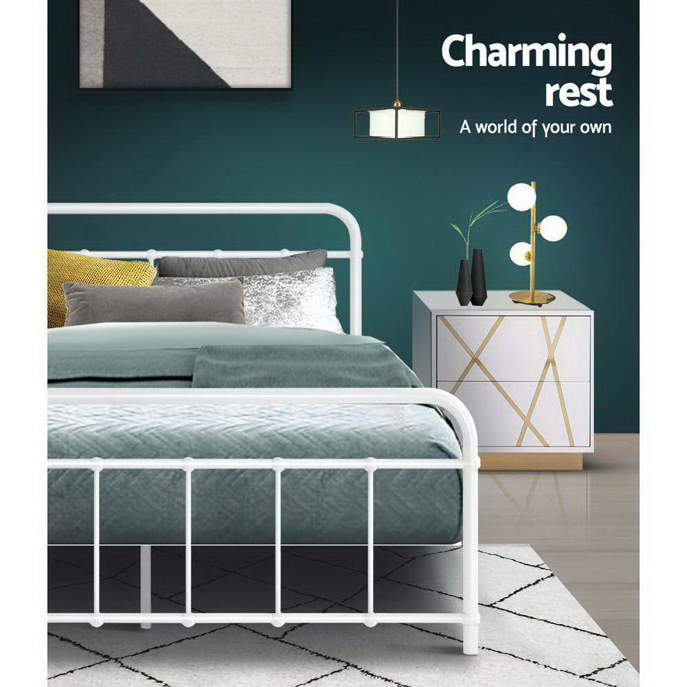 Leo Metal Bed Frame – White – Double