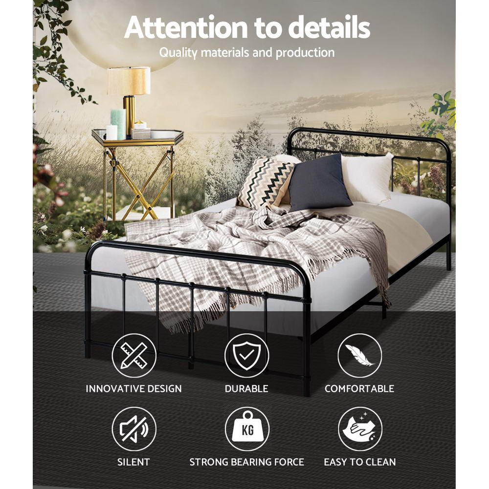 Serano Country Style Metal Bed Frame – Black – King Single