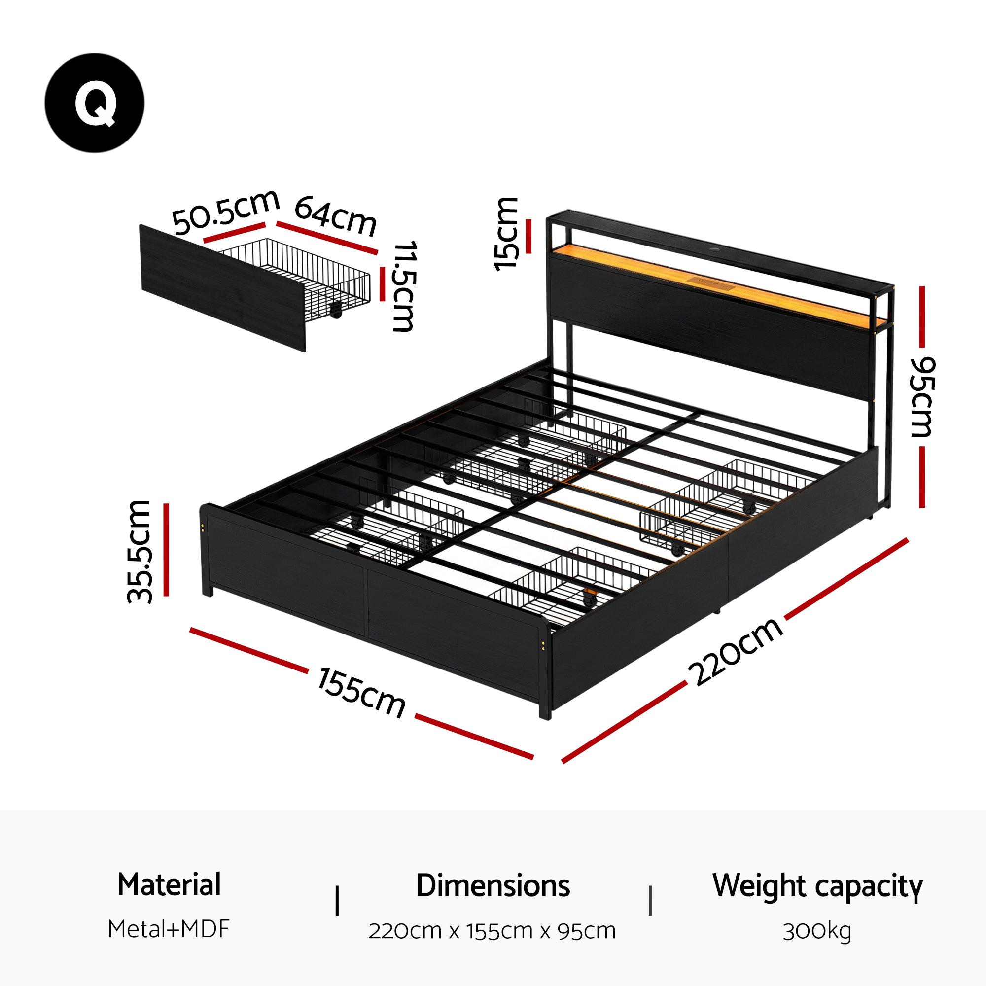 Skylar Metal Bed Frame – Black – Queen
