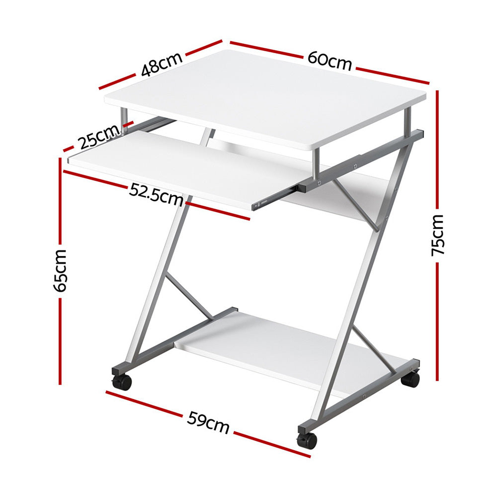 Compact Computer Desk with Keyboard Tray – White – 60 cm