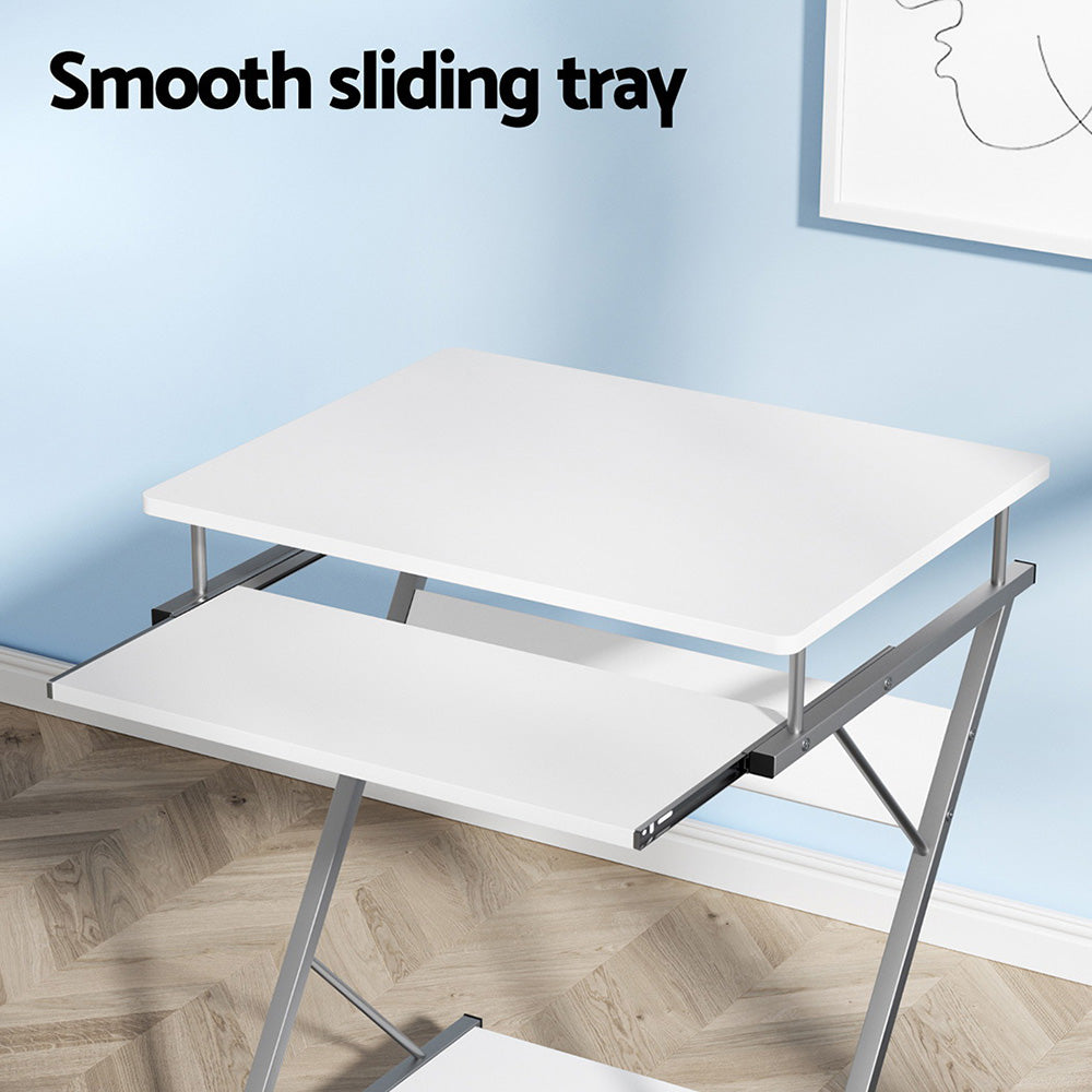 Compact Computer Desk with Keyboard Tray – White – 60 cm