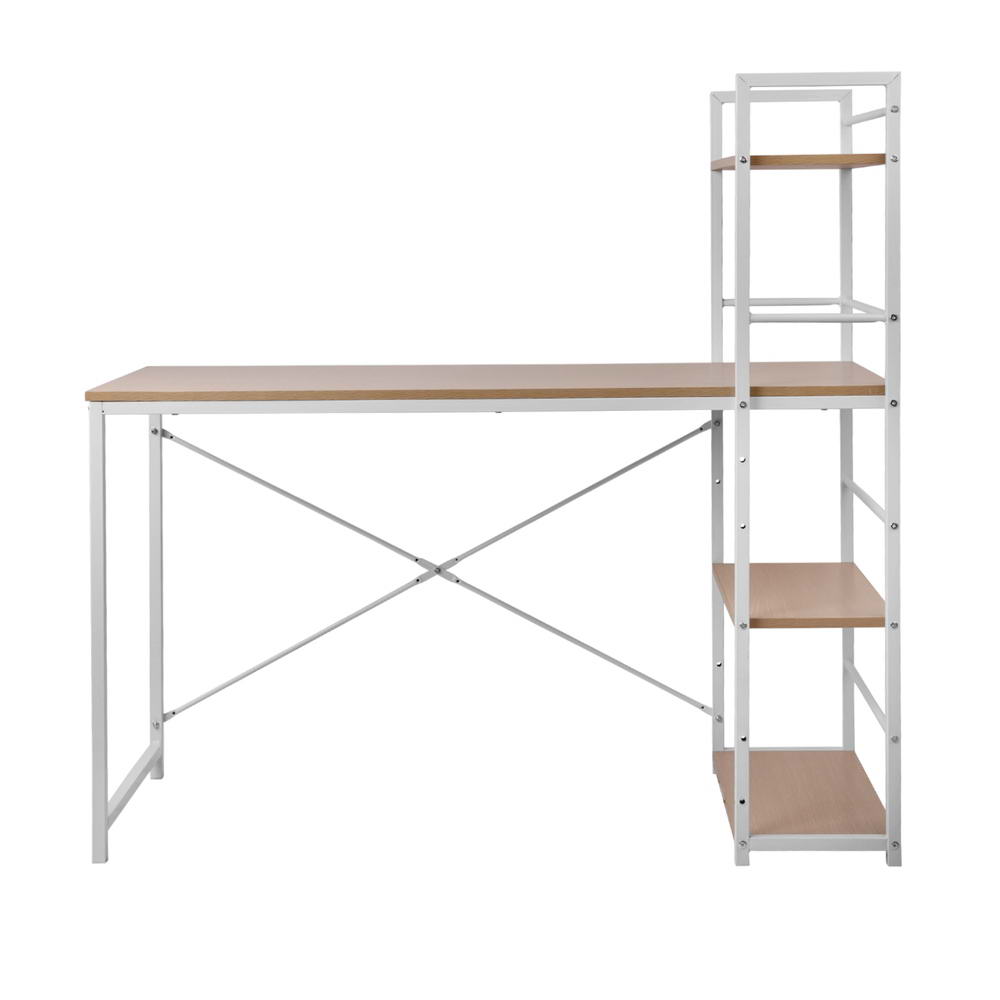 Serano Metal Computer Desk with Shelves – White & Oak – 120 cm
