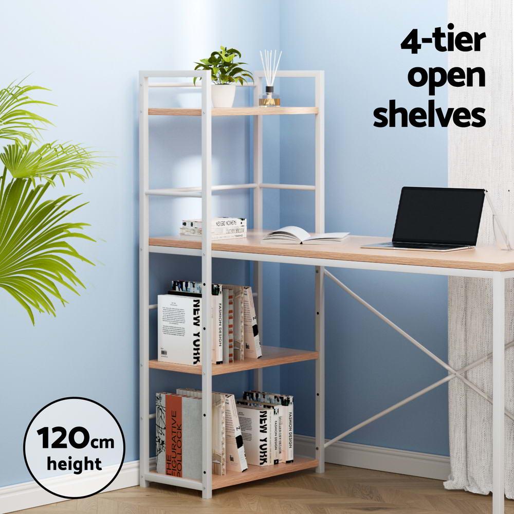 Serano Metal Computer Desk with Shelves – White & Oak – 120 cm