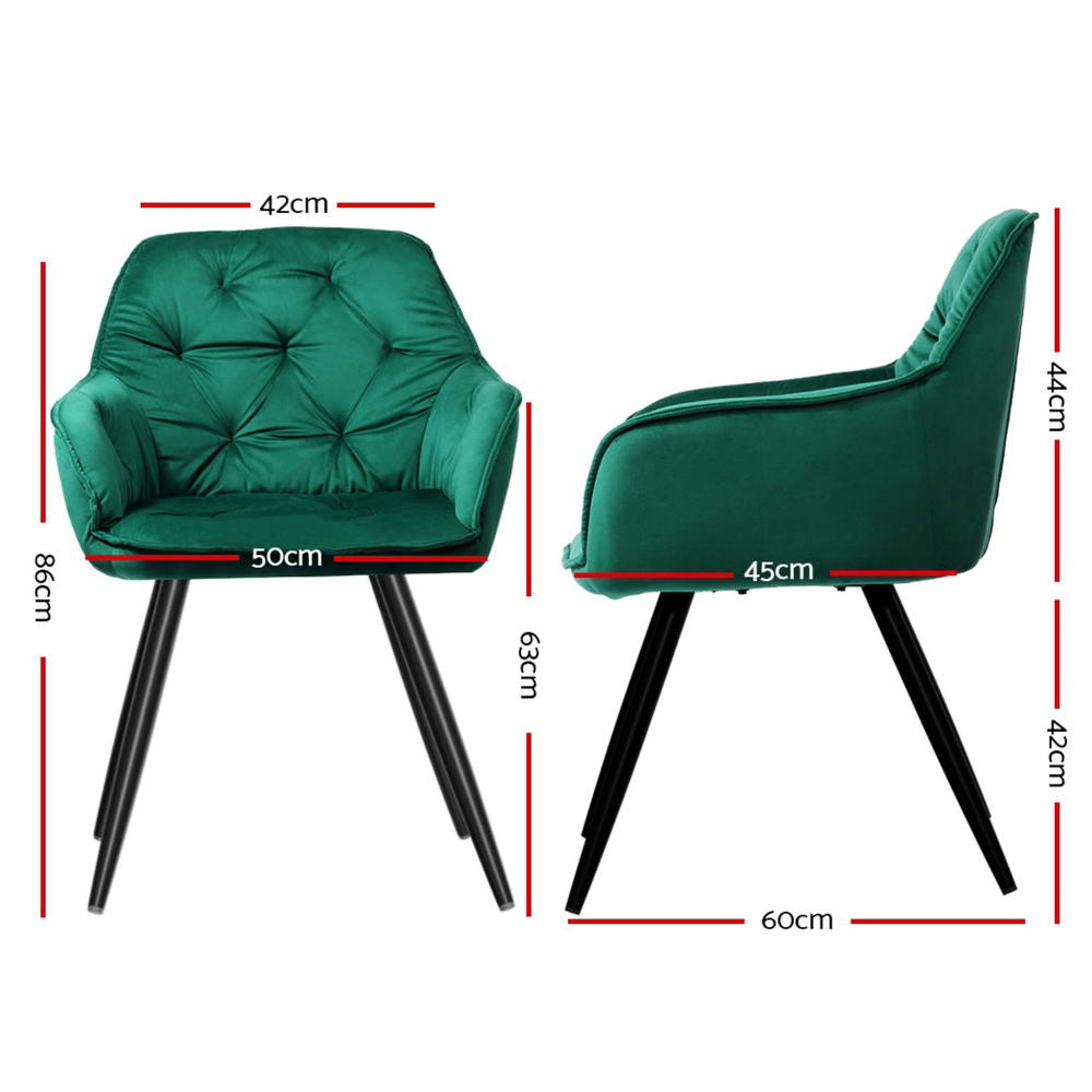 Delia Velvet Armchairs – Green – Set of 4