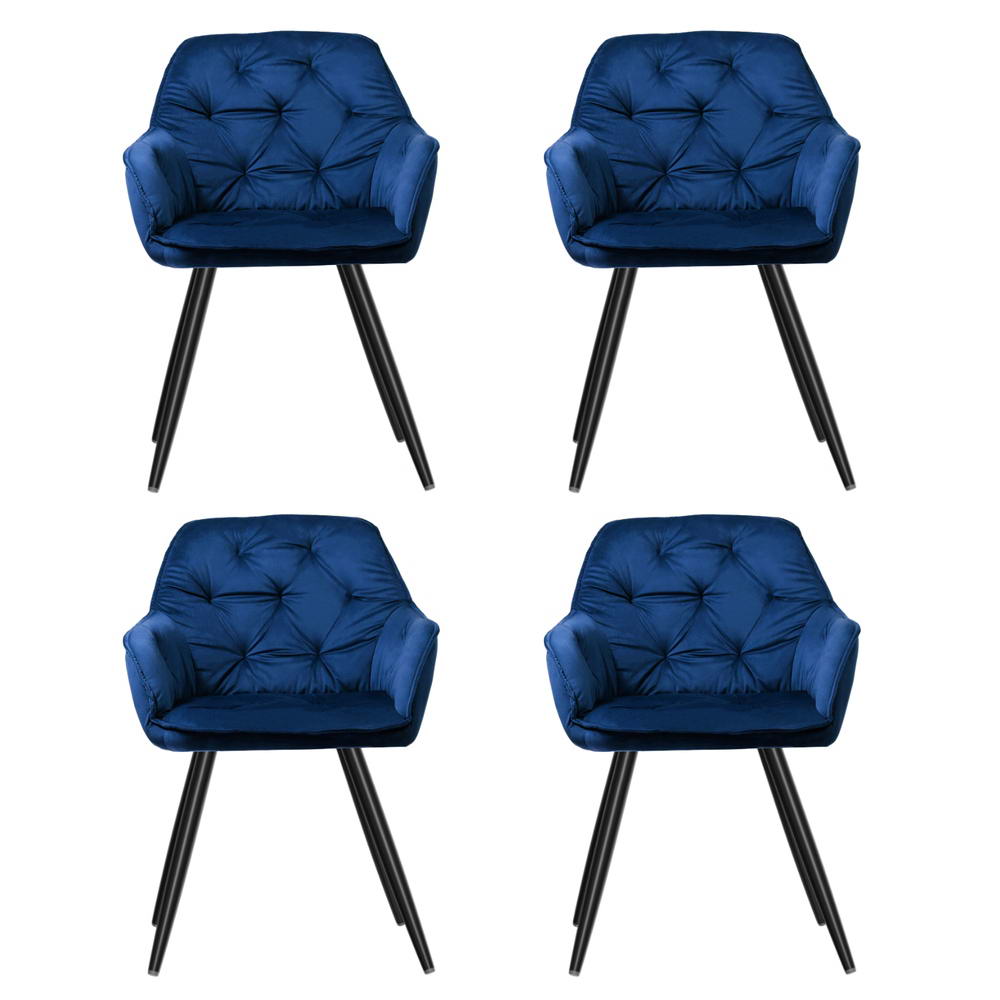 Delia Velvet Armchairs – Blue – Set of 4