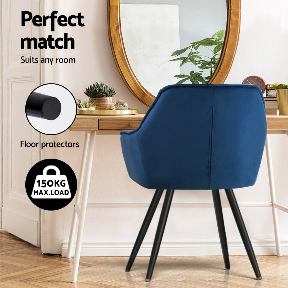 Delia Velvet Armchairs – Blue – Set of 4