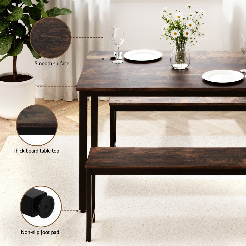 Valen Dining Set with Benches – Dark Walnut – 3 Piece