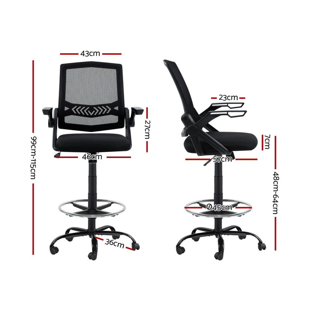 Veren Mesh Drafting Stool with Footrest – Black – Standard