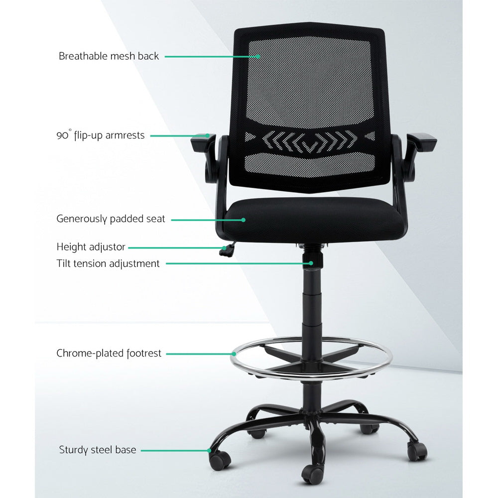 Veren Mesh Drafting Stool with Footrest – Black – Standard