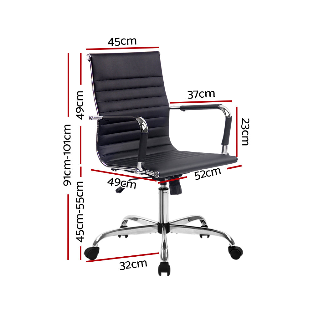 Valentina Leather Mid-Back Office Chair – Black – Standard