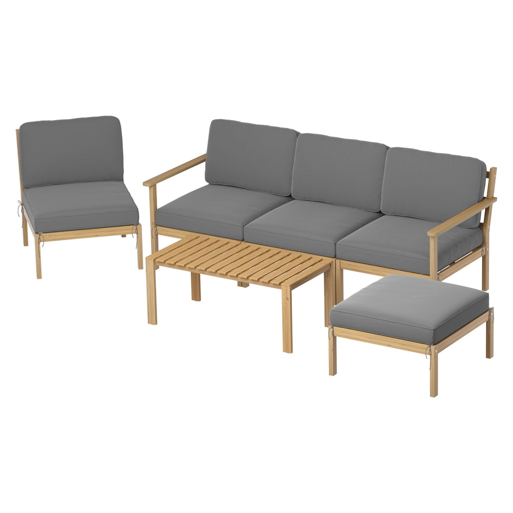 Linden 5 - Seater Outdoor Sofa Set Wooden Lounge Setting 6PCS