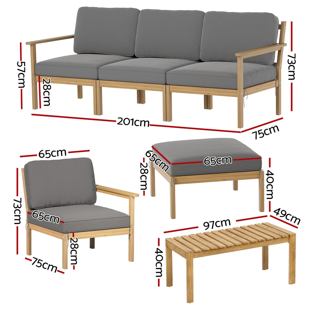 Avalon Outdoor Sofa Set – Wood – 6 Piece