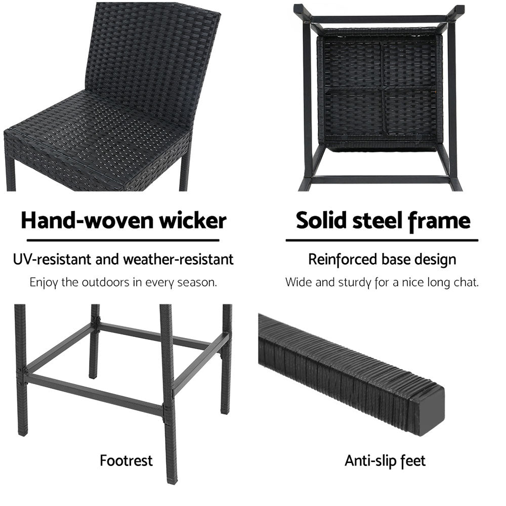 Serano Outdoor Wicker Bar Stools – Black – Set of 4