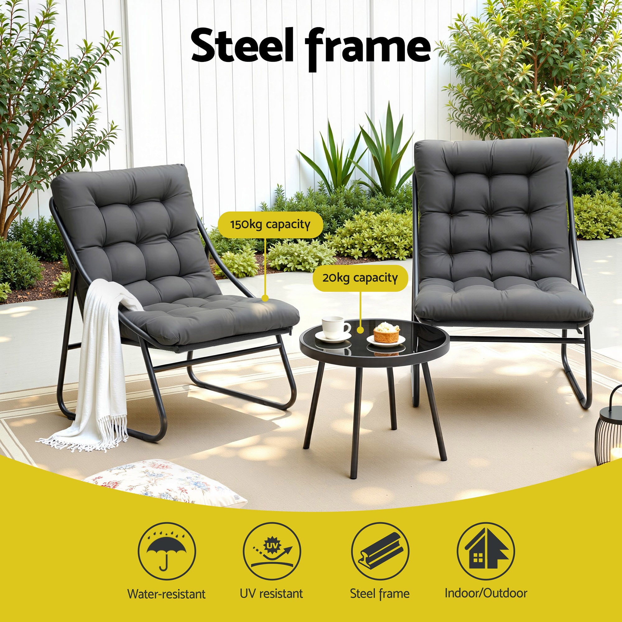 Cove Outdoor Bistro Set – Grey – 3 Piece
