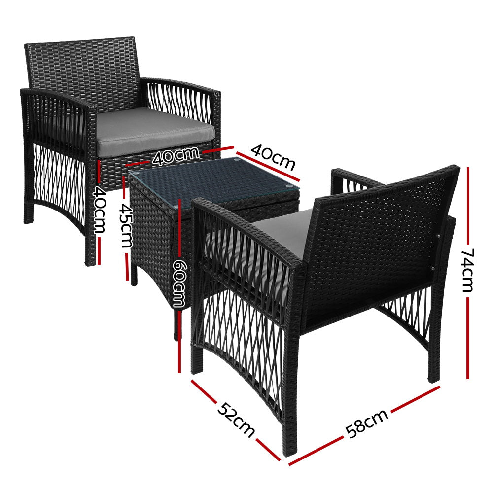 Rowan Outdoor Bistro Set – Black – 3 Piece