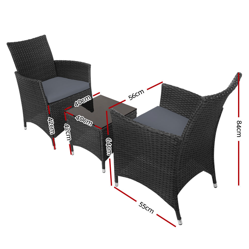 Milano Outdoor Wicker Bistro Set – Black – 3 Piece