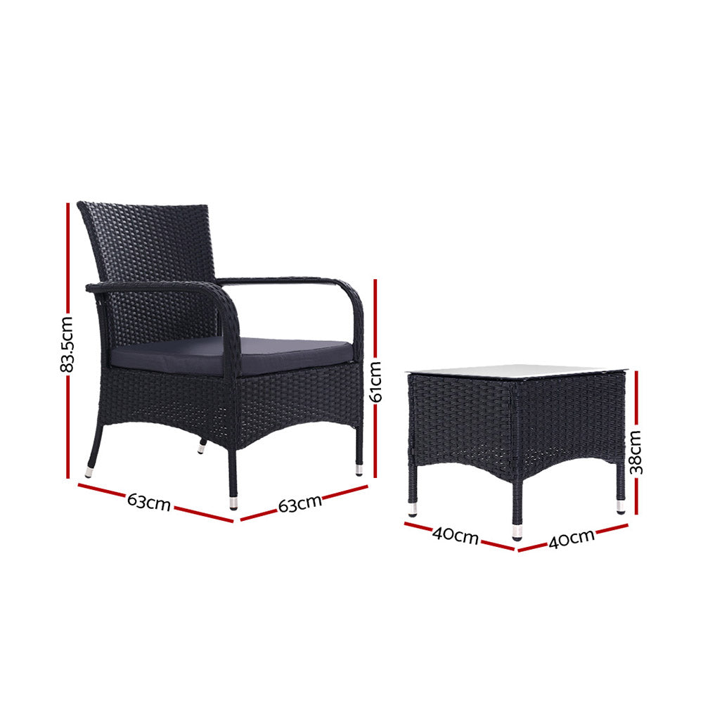 Atlas Outdoor Bistro Set – Black – 3 Piece