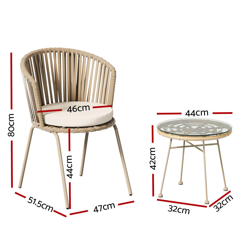 Meridian 3-Piece Outdoor Bistro Set – Beige – Rope Weave