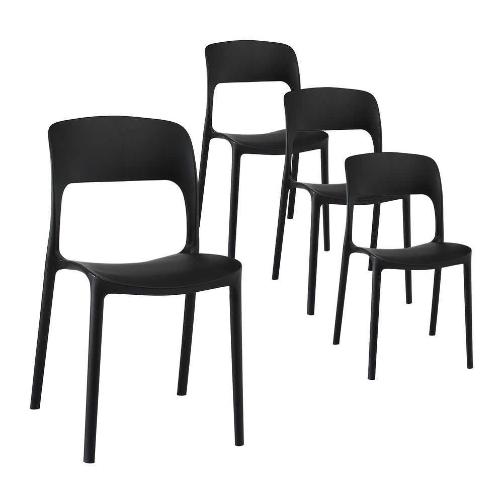 Nova 4PC Outdoor Dining Chairs Stackable PP Patio Chair Garden Furniture Black