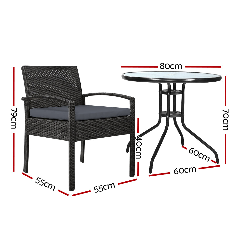 Rowan Outdoor Bistro Set – Black & Grey – 3 Piece