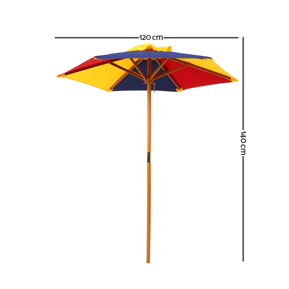 Fiesta Kids Wooden Picnic Table Set with Umbrella – Multi – Small