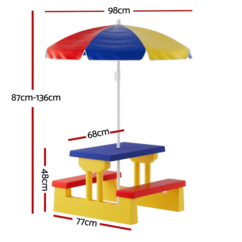 Serano Kids Picnic Table Set – Multi – Umbrella Included