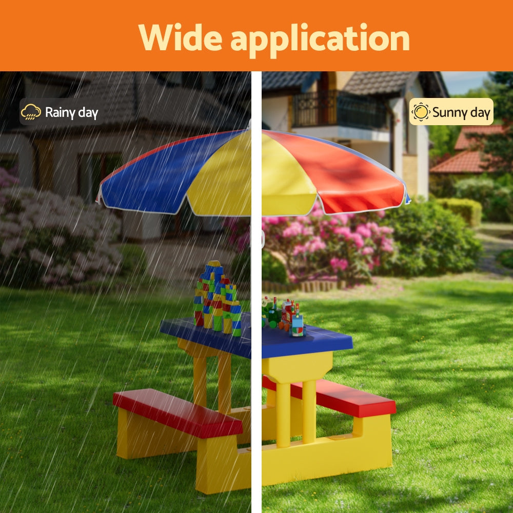 Serano Kids Picnic Table Set – Multi – Umbrella Included
