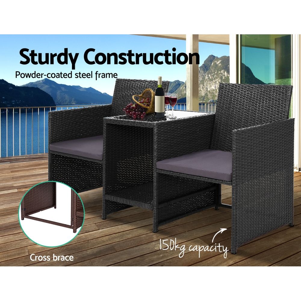 Telano Wicker Loveseat Set – Black