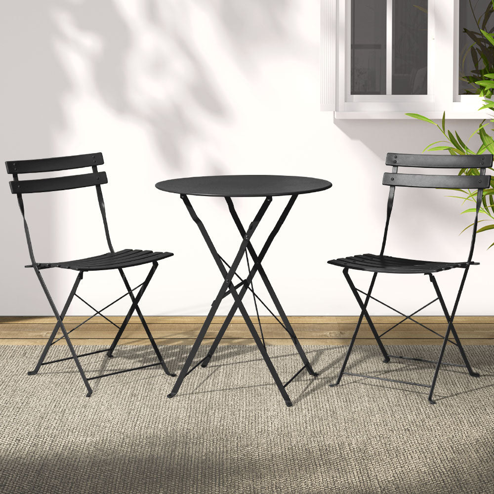 Rowan 3PC Outdoor Bistro Set Steel Table and Chairs Patio Furniture Black