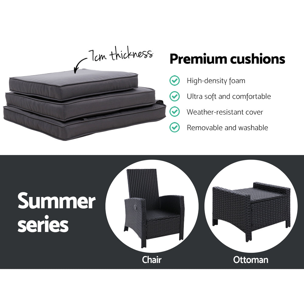 Salerno Wicker Recliner Set – Black – 2 Piece