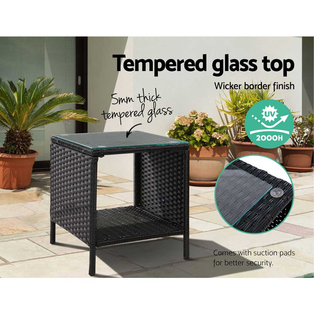 Malexa Rattan Side Table – Black – 40 cm