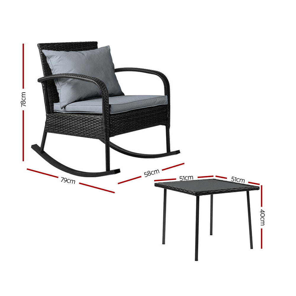 Serano 2-Piece Wicker Rocking Chair & Table Set – Black – 79 cm