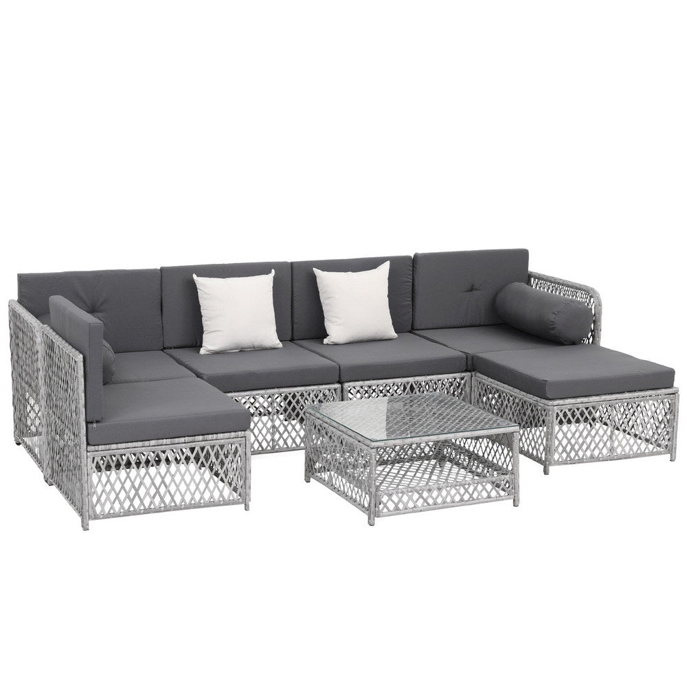 Arlo 6 Seater Outdoor Sofa Set 7PCS Table Chair Set Garden Rattan Patio Furniture