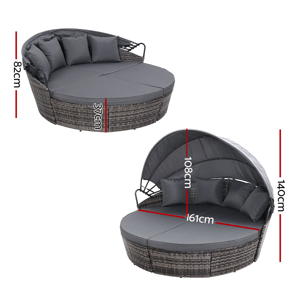 Alderon Outdoor Day Bed with Canopy – Grey – 180 cm