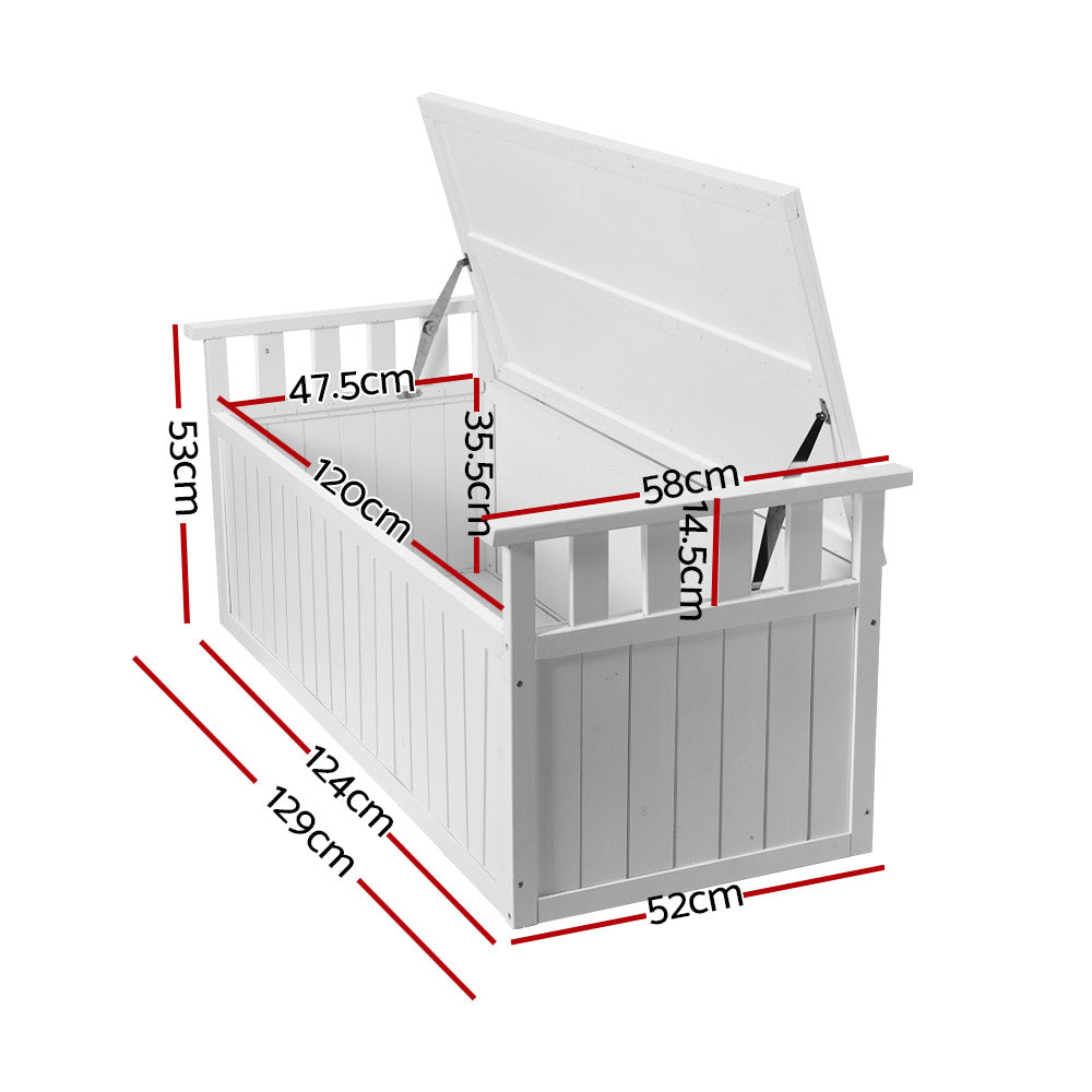 Alderon Outdoor Storage Bench – White – 129 cm