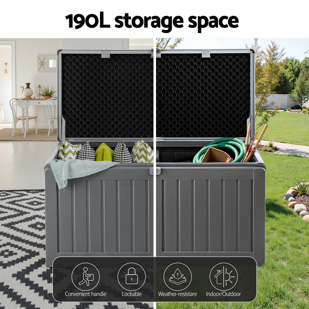 Denton Outdoor Storage Box – Grey & Black – 190L