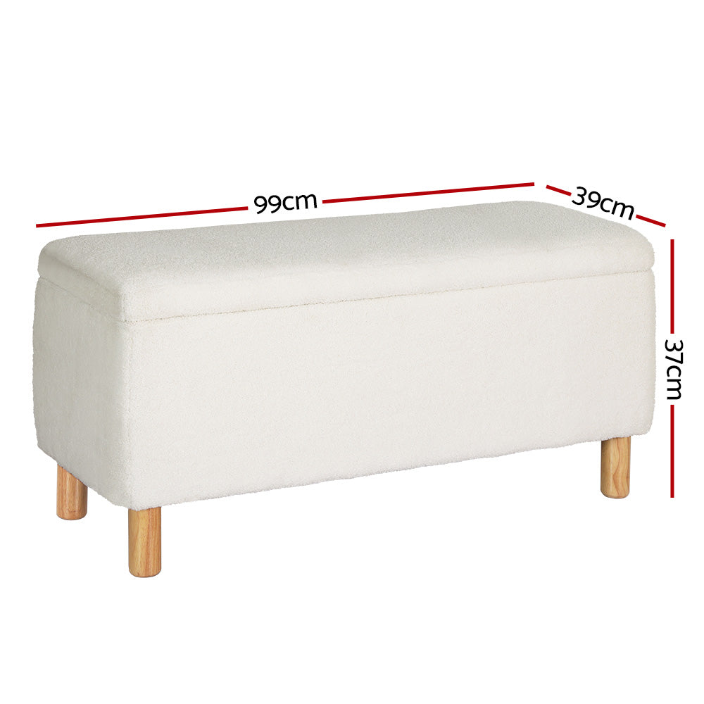 Lynton Bouclé Storage Ottoman – White – 99 cm