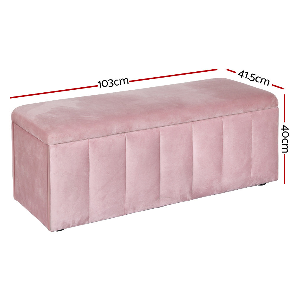Denton Velvet Storage Ottoman – Pink – 103 cm