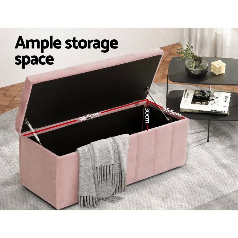 Denton Velvet Storage Ottoman – Pink – 103 cm