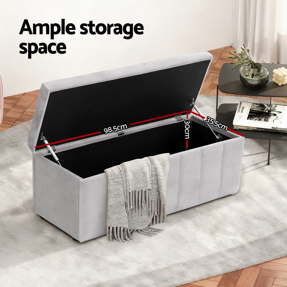 Breton Velvet Storage Ottoman – Grey – 103 cm