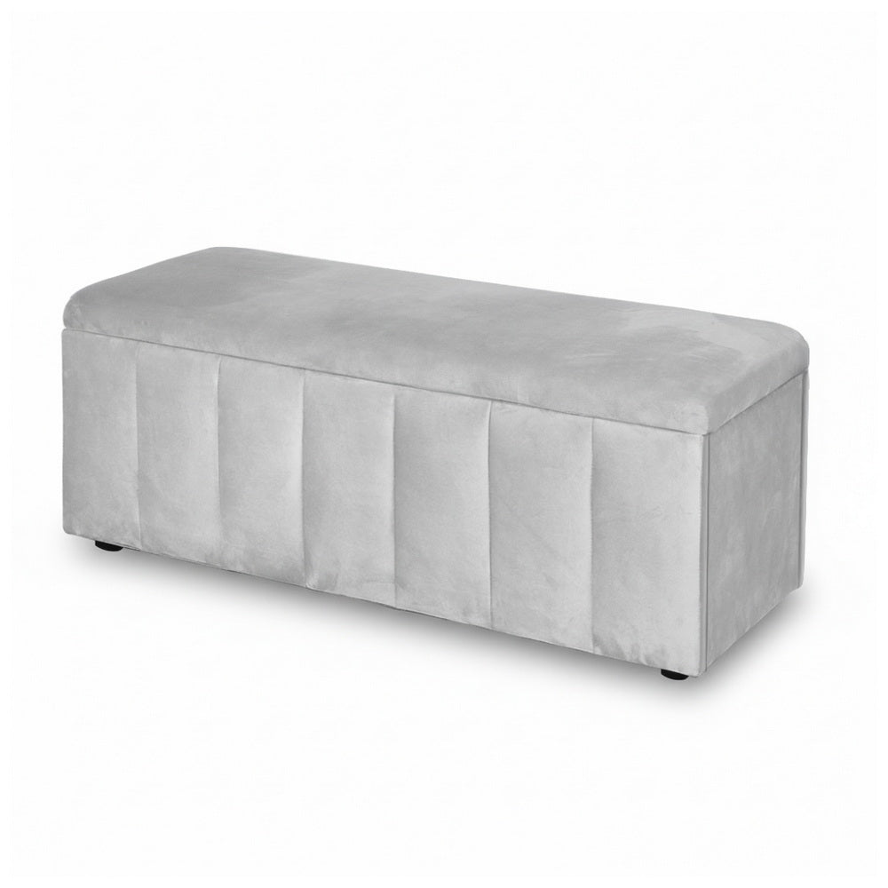 Breton Velvet Storage Ottoman – Grey – 103 cm