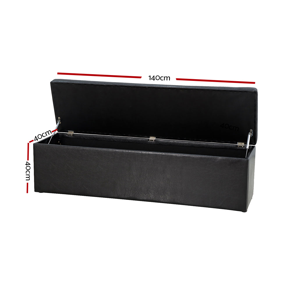 Cordova Leather Storage Ottoman – Black – 140 cm