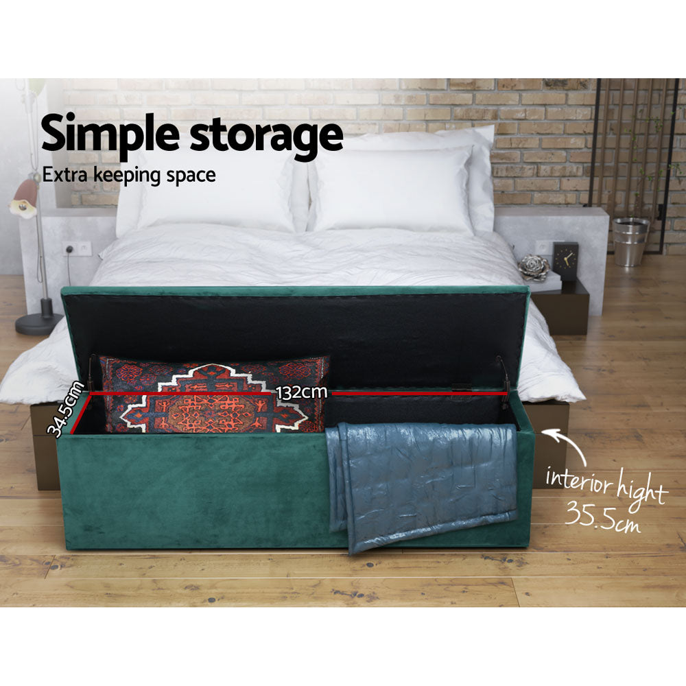 Kendal Velvet Storage Ottoman – Green – 140 cm